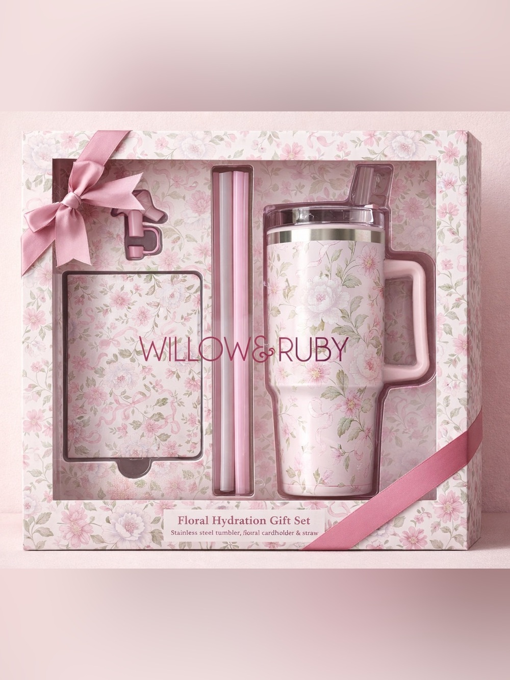 NWT Willow & Ruby Floral Tumbler Hydration Gift Set in Pink
